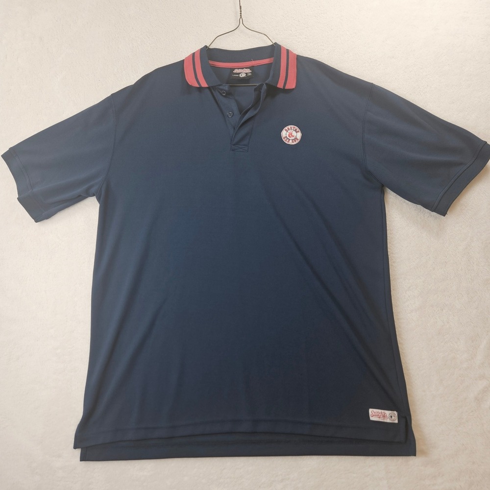 Stitches Boston Red Sox Mens Large Navy Blue Mesh Performance Polo Shirt MLB